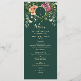 Menu Cardápio de Casamento Verde Esmeralda Floral