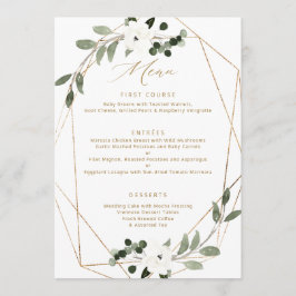 Menu Cardápio de Casamento Verde Geométrico Dourado