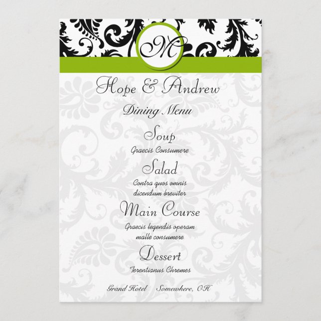 Menu Cardápio de Casamento Verde Maçã com Rodopio de Da (Frente)