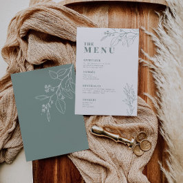 Menu Cardápio de Casamento Verde Salvia com ilustrações