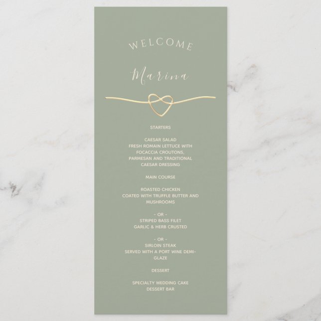Menu Cardápio de Casamento Verde Salvia com Nome do Con (Frente)