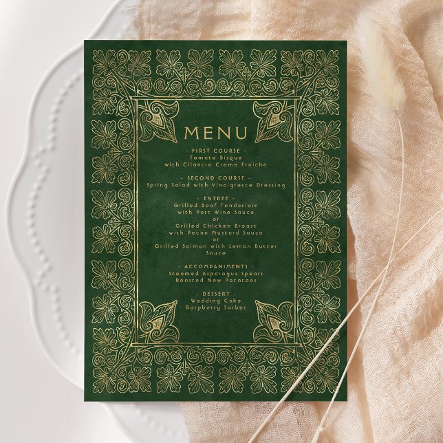 Menu Cardápio de Casamento Vintage Verde Dourado (Criador carregado)