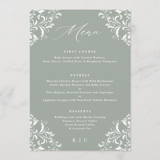 Menu Cardápio de Casamento Vintage Verde Sage Elegante (Frente)