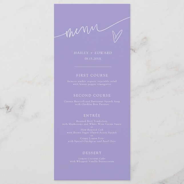 Menu Cardápio de Casamento Violeta Roteiro Moderno (Frente)