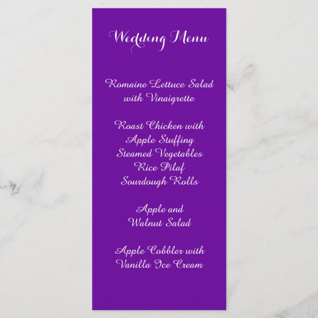 Menu Cardápio de Casamento Violeta Roxo (Frente)