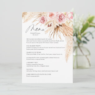 Menu Cardápio de Casamento Watercolor Boho Floral Pampa