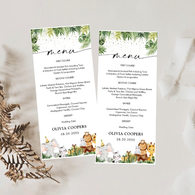 Menu Cardápio de Chá de Bebê com Animais da Savana (Criador carregado)