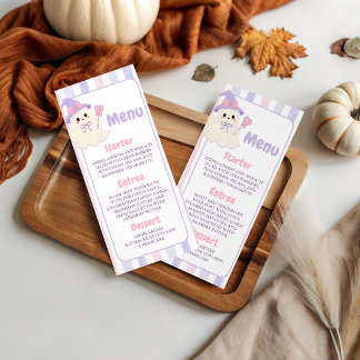 Menu Cardápio de Chá de Bebê da Bruxa Pastel Ghost 4x9