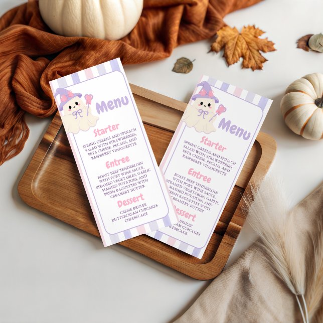 Menu Cardápio de Chá de Bebê da Bruxa Pastel Ghost 4x9 (Criador carregado)