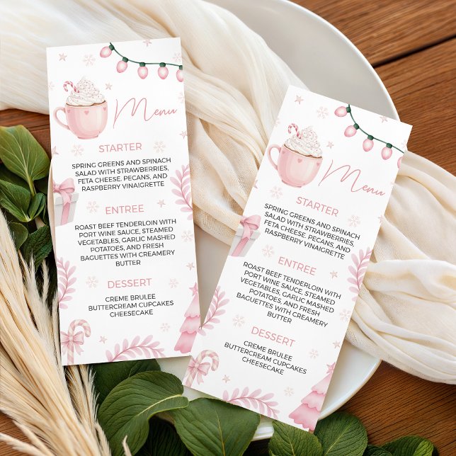 Menu Cardápio de Chá de Bebê de Inverno Rosa (Criador carregado)
