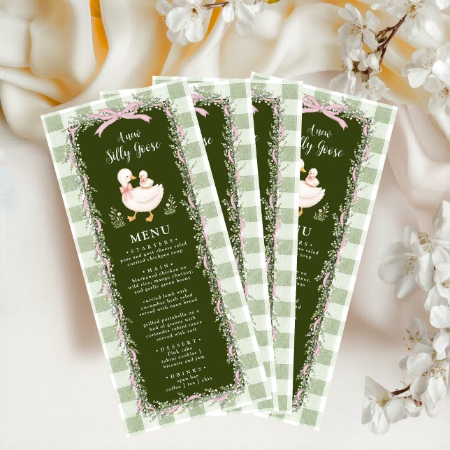 Menu Cardápio de Chá de Bebê Ganso Bobo em Verde Salvia (Criador carregado)