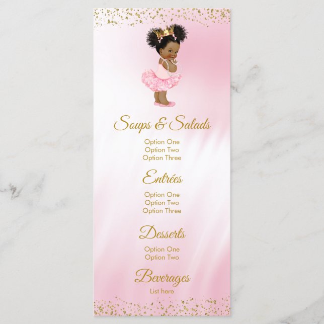 Menu Cardápio de Chá de Bebê Pink Gold Princess (Frente)