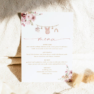 Menu Cardápio de Chá de Bebê Rosa Floral Corado