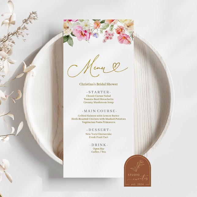 Menu Cardápio de Chá de Noiva Amor em Flor (Criador carregado)