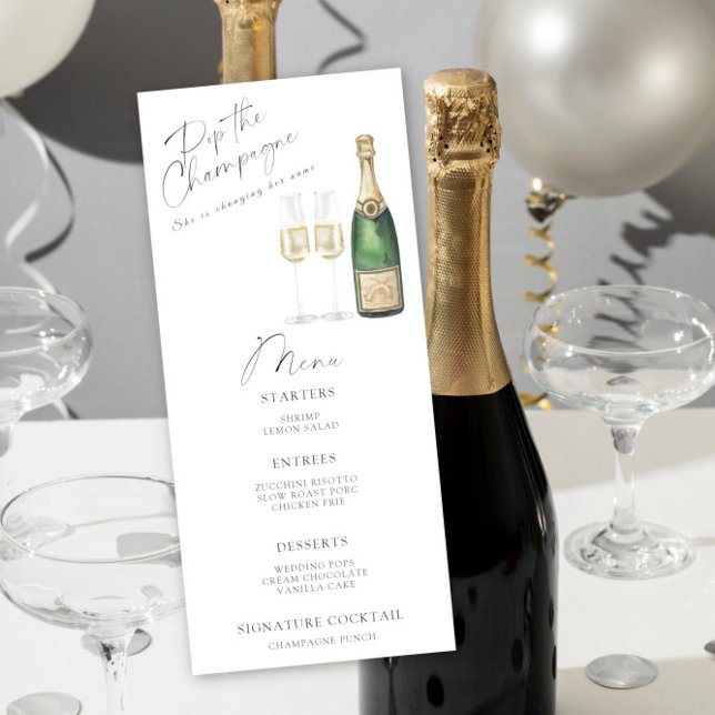 Menu cardápio de chá de noiva com champanhe (Criador carregado)