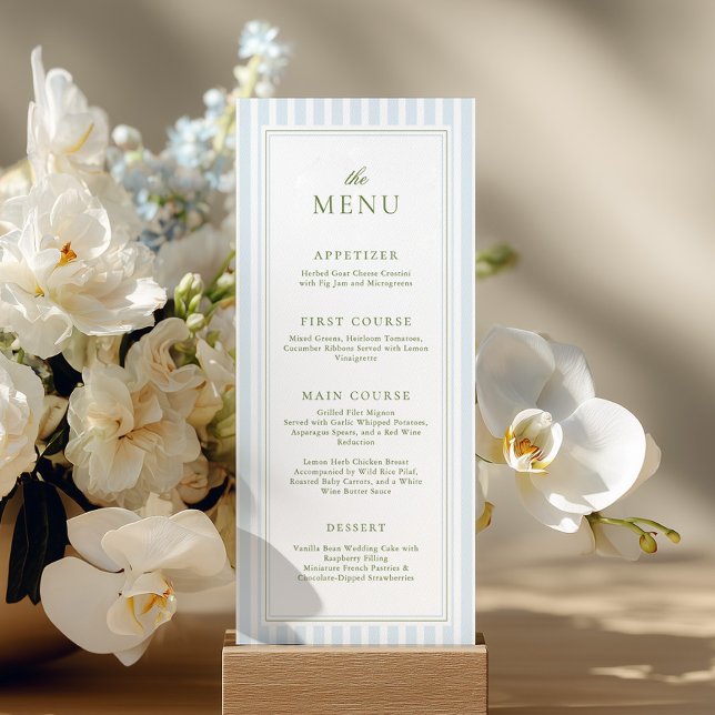 Menu Cardápio de Chá de Noiva Elegantes Listras Azuis (Criador carregado)