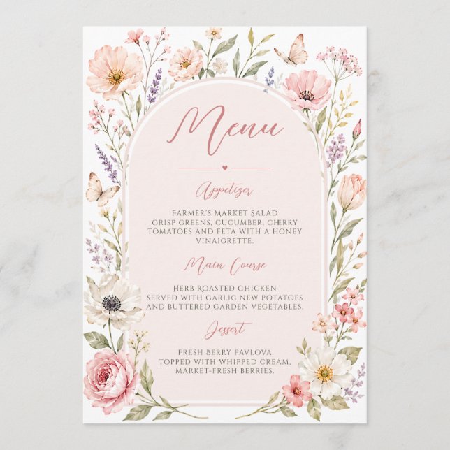 Menu Cardápio de Chá de Noiva Floral (Frente)