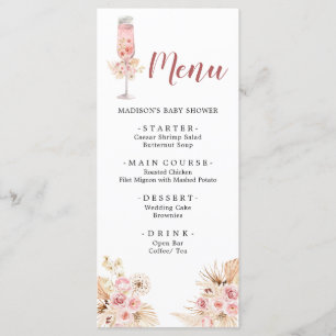 Menu Cardápio de Chá de Noiva Pink Boho Rose Soiree