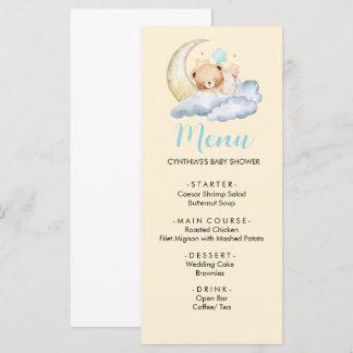 Menu Cardápio de Churrasco de Bebê Menino Urso de Sonho