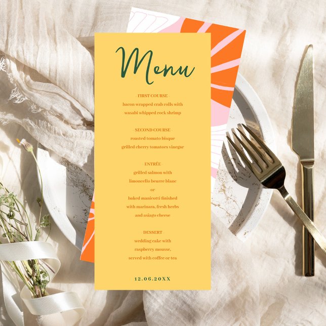 Menu Cardápio de combinação de flores abstratas em amar (Abstract floral yellow & pink mix and match menu)