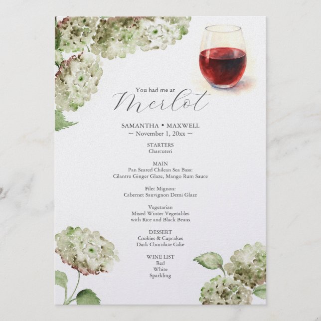 Menu Cardápio de Comida de Degustação de Vinho | Hortên (Frente)