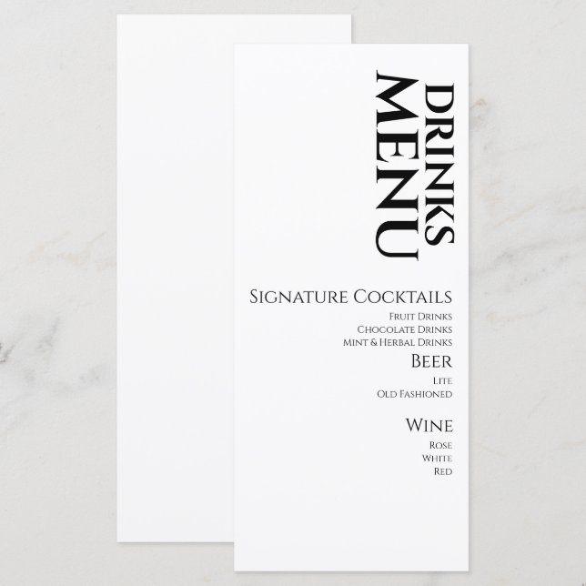Menu Cardápio de Coquetéis de Bebidas Simples Vinho Cas (Frente/Verso)