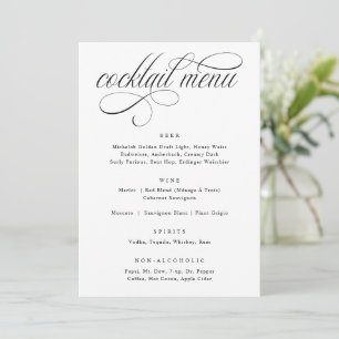 Menu Cardápio de Coquetel de Luxo com Caligrafia Elegan