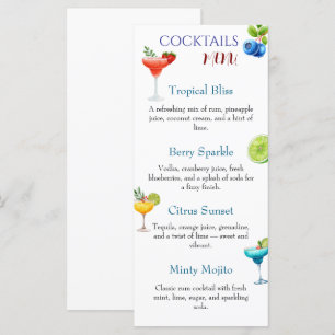 Menu Cardápio de Coquetel Sazonal com Morango Aquarela