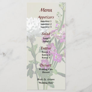 Menu Cardápio de Crisântemo Branco e Boca-de-Leão Roxa