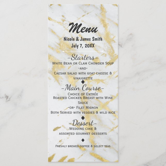 Menu Cardápio de designer glâmore mármore dourado e bra (Frente)