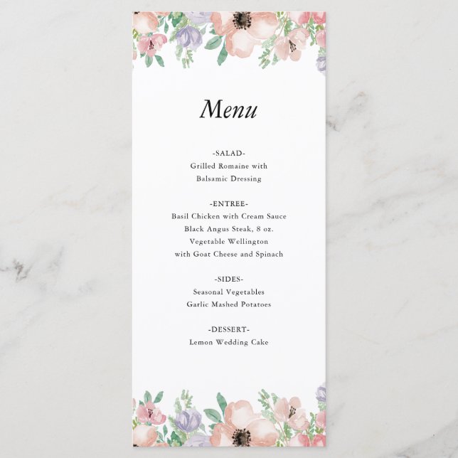 Menu Cardápio de Evento Floral Pastel Elegante (Frente)