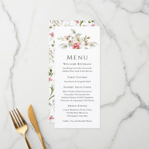 Menu Cardápio de Evento Floral Rosa Feminino
