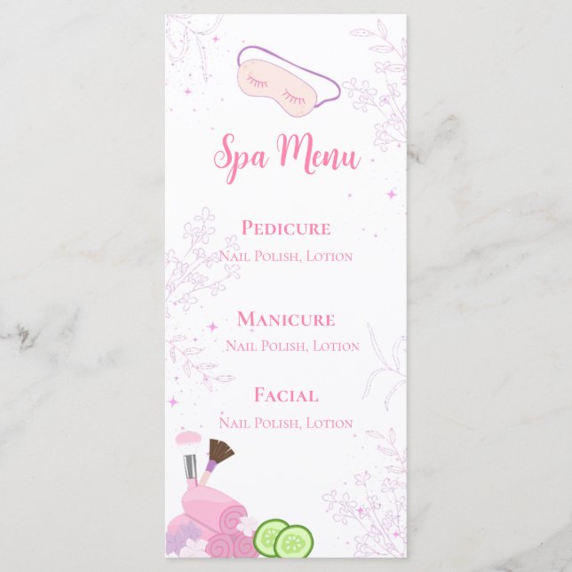 Menu Cardápio de Festa de Spa (Frente)