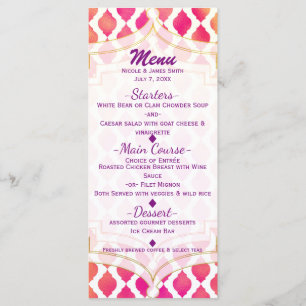 Menu Cardápio de Festa Glam Árabe Marroquina Rosa e Lar