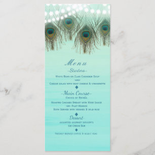 Menu Cardápio de Festa Rústica com Penas de Pavão e Luz