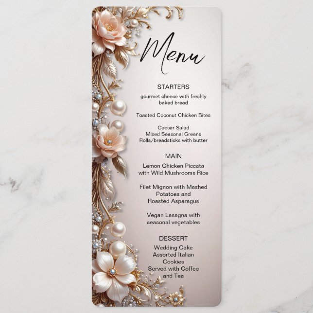 Menu Cardápio de Flores Rosa Suave e Brancas (Frente)