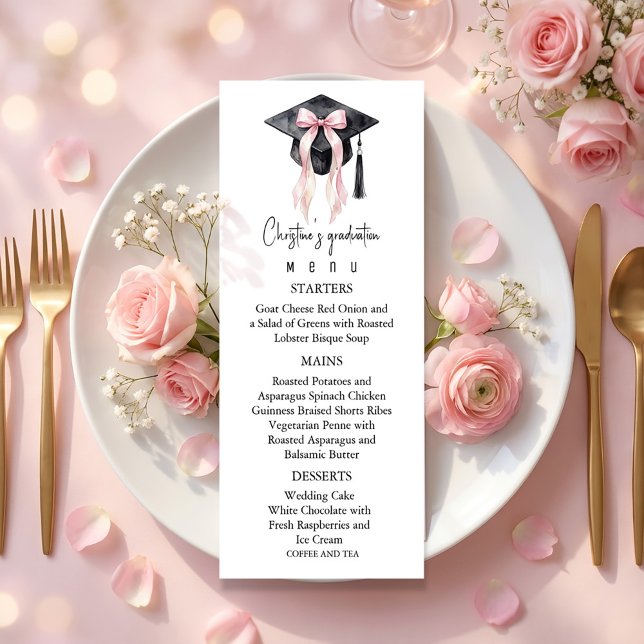 Menu Cardápio de Formatura Romântico Para Ela (Romantic Graduation Menu For Her #menu #dinner #pinkbow #graduationmenu #graduationmenuforher #chick)