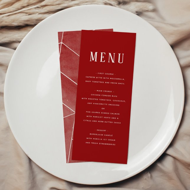Menu Cardápio de Gala Geométrico com Aquarela Vermelha (Red Watercolor Geometric Gala Menu)