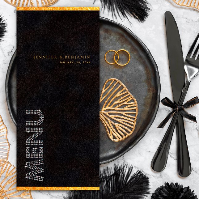 Menu Cardápio de Jantar da Recepção de Casamento Black  (Front)