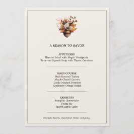 Menu Cardápio de Jantar de Ação de Graças Floral de Car