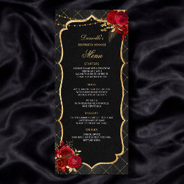 Menu Cardápio de Jantar de Aniversário Preto Vermelho e