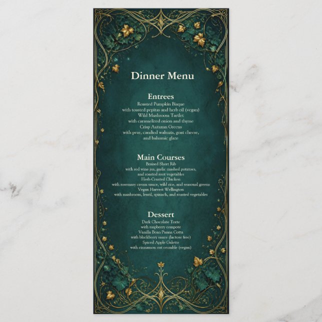Menu Cardápio de Jantar de Bar de Casamento na Floresta (Frente)