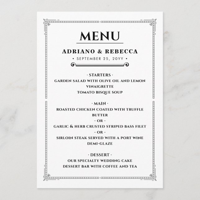 Menu Cardápio de Jantar de Casamento (Frente)