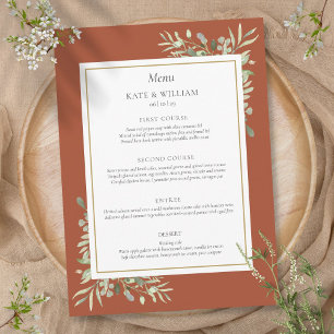 Menu Cardápio de Jantar de Casamento com Aguarela de Te
