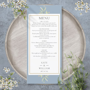 Menu Cardápio de Jantar de Casamento com Aquarela Azul 
