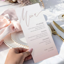 Cardápio de Jantar de Casamento com Gradiente Rosa