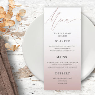 Menu Cardápio de Jantar de Casamento com Gradiente Rosa