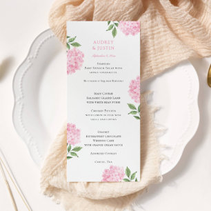 Menu Cardápio de Jantar de Casamento com Hortênsia Rosa