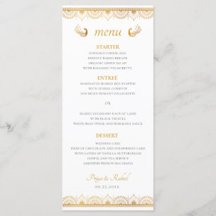Menu Cardápio de Jantar de Casamento com Padrão Ouro In