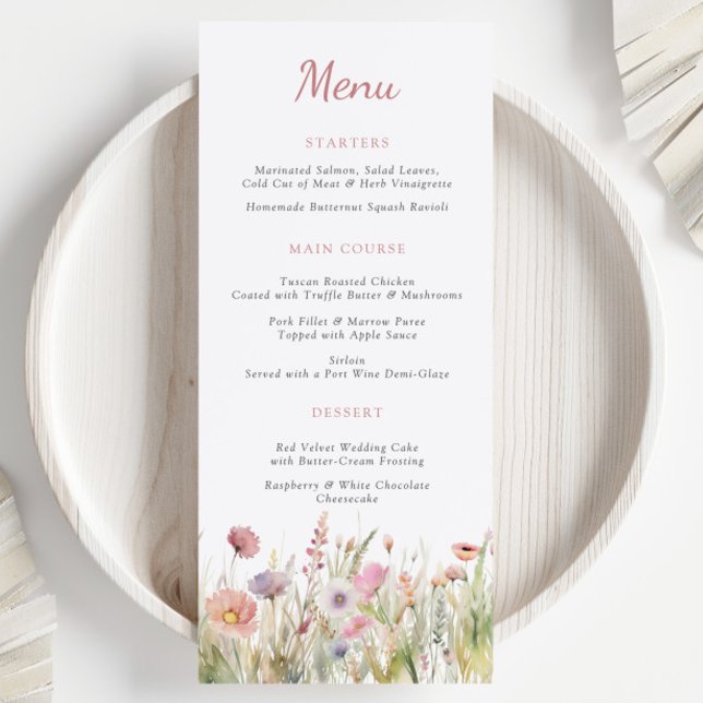 Menu Cardápio de Jantar de Casamento de Flores Silvestr (Criador carregado)